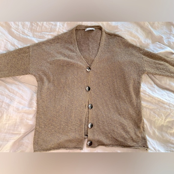 Zara Gold Knit Cardigan Medium - Picture 3 of 7